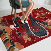 loomBloom Rust 3x5 Pictorial Transitional Chinese Art Deco Dragon and Phoenix Hand Tufted Wool Oriental Area Rug
